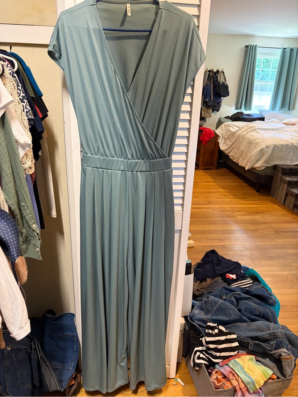 HALARA Sage Green Surplice Jumpsuit Dress